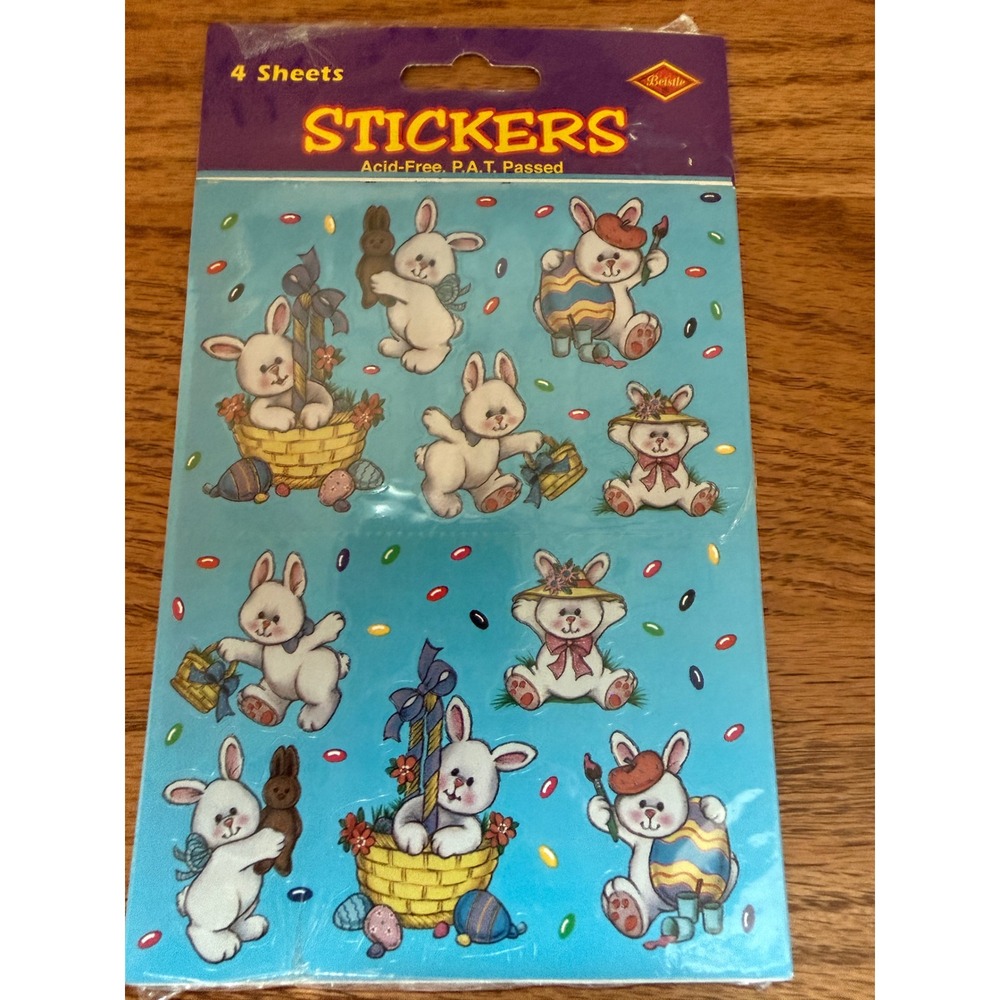 Vintage 1998 Beistle Easter Bunny Stickers 4 Sheets Acid Free Made in USA 44003